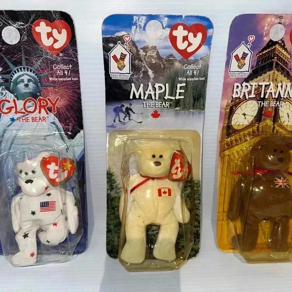 McDonald's TY Beanie Babies 3 Maple, Britannia, & Glory. Rare New in Box - Picture 5 of 15